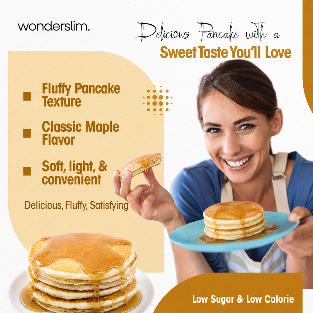 WonderSlim packet held next to a drinking glass to show single-serve scale