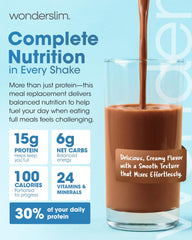 WonderSlim prepared chocolate salted caramel shake in glass, creamy result
