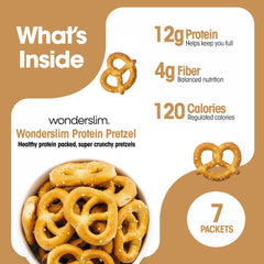 WonderSlim single-serve open bag revealing crunchy pretzels, convenient grab-and-go snack