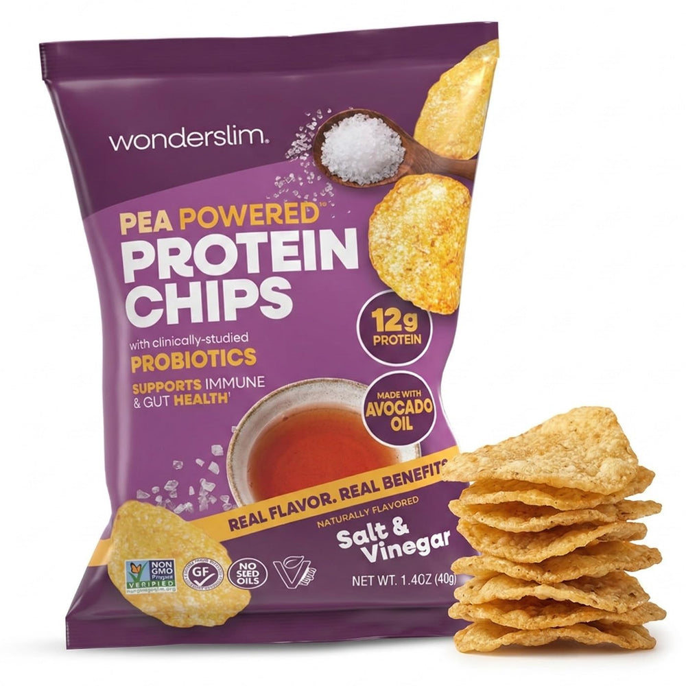 WonderSlim front pack showing salt & vinegar flavor and protein benefit