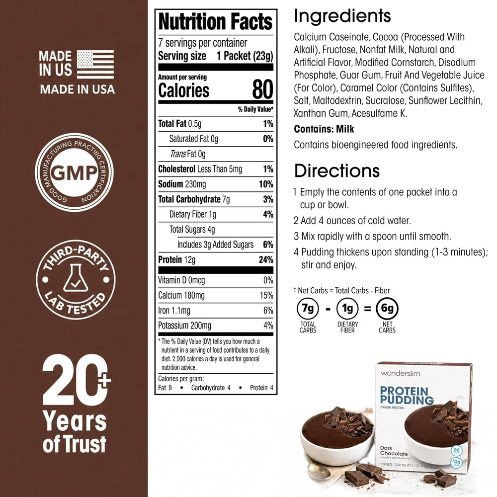WonderSlim pudding with spoon and scale to show serving size and calorie control
