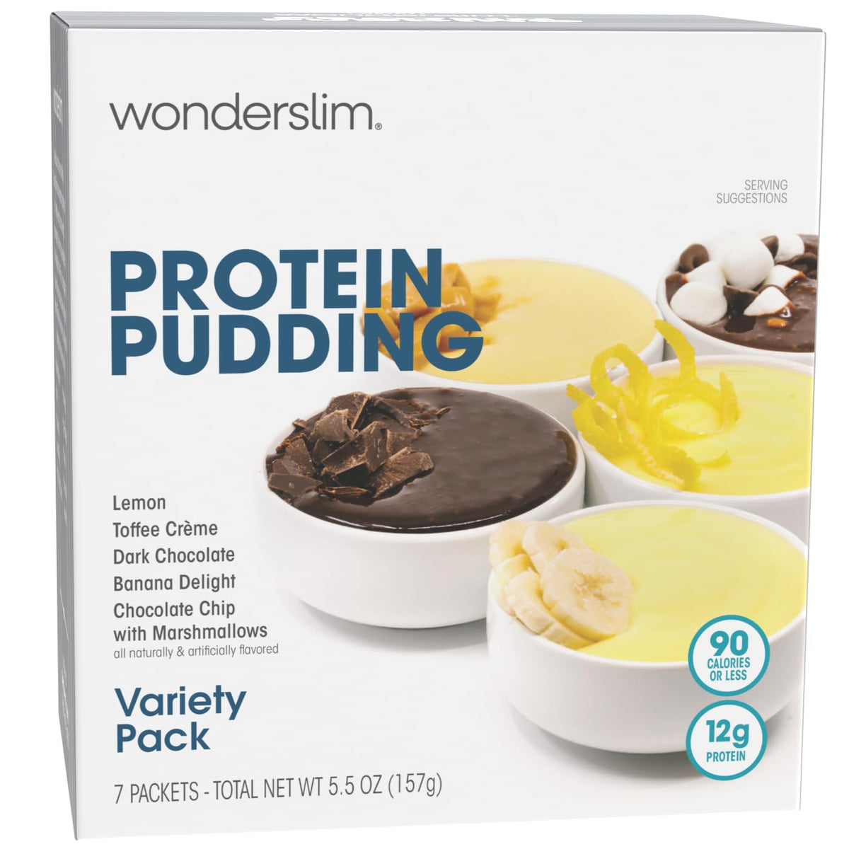WonderSlim variety pack front packaging showing four flavors and servings for easy selection