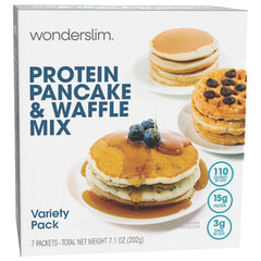WonderSlim variety pack front view showing seven single-serve packets and convenience