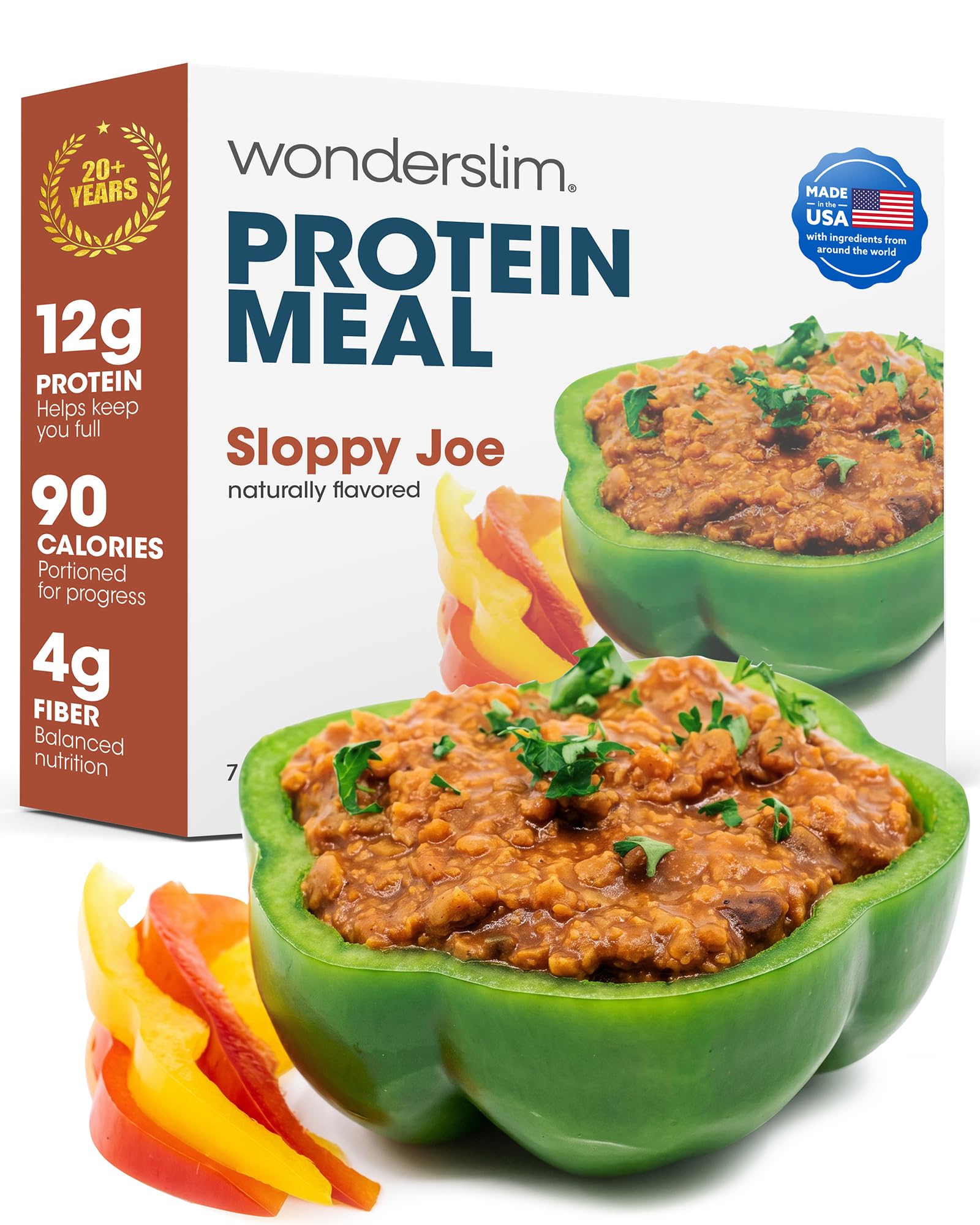 WonderSlim front packaging showing vegetarian sloppy joe and benefits