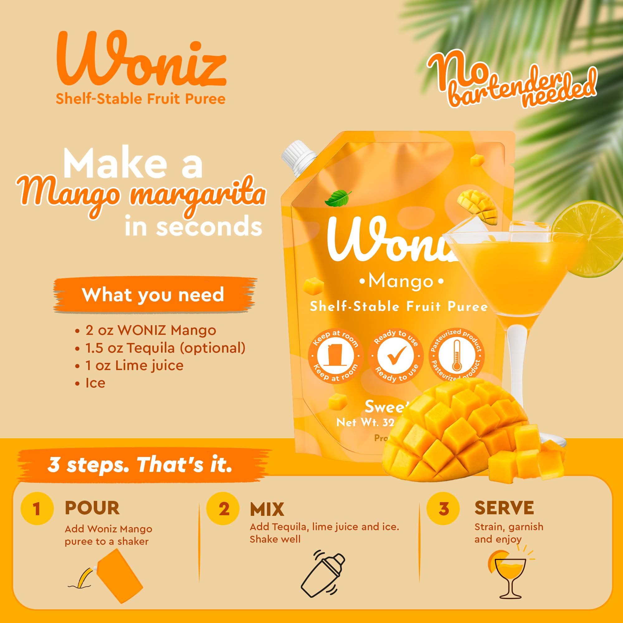 Woniz mango sauce swirled on dessert showing flavor boost for treats