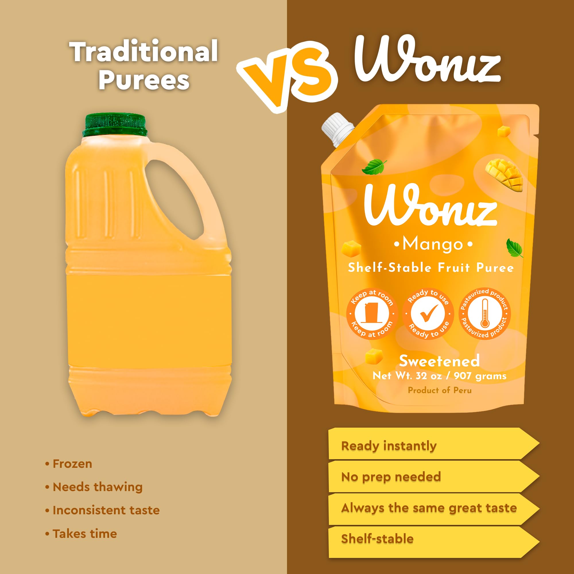 Woniz mango smoothie in glass showcasing quick drink preparation