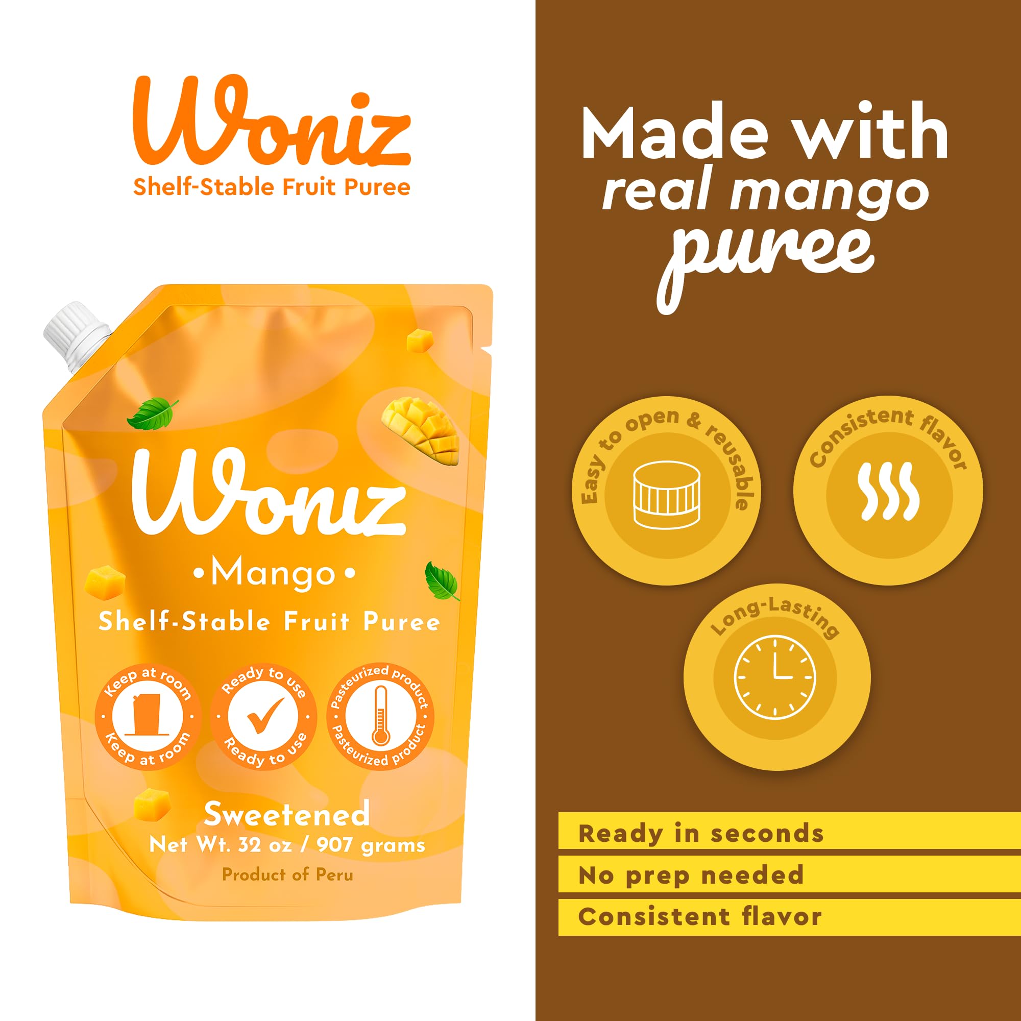 Woniz pouch on pantry shelf highlighting shelf-stable storage benefit