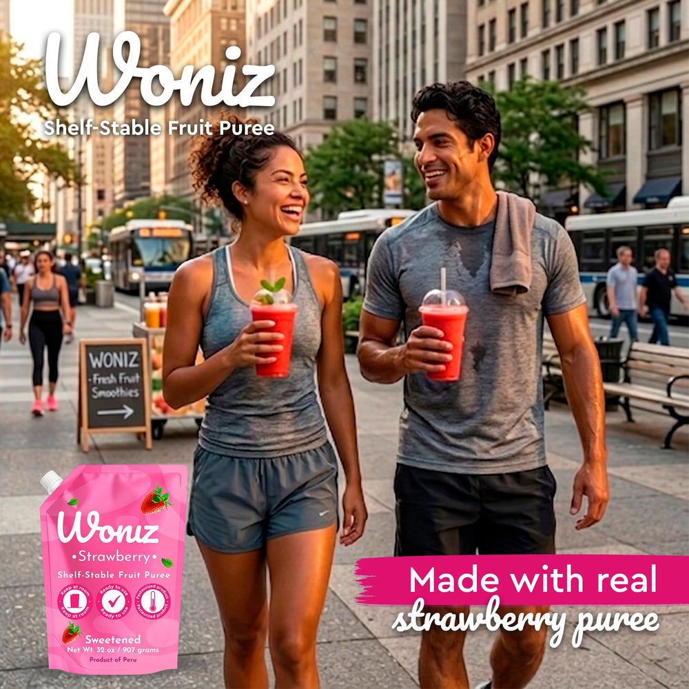 WONIZ pouch beside apple showing 32 oz scale for portion planning