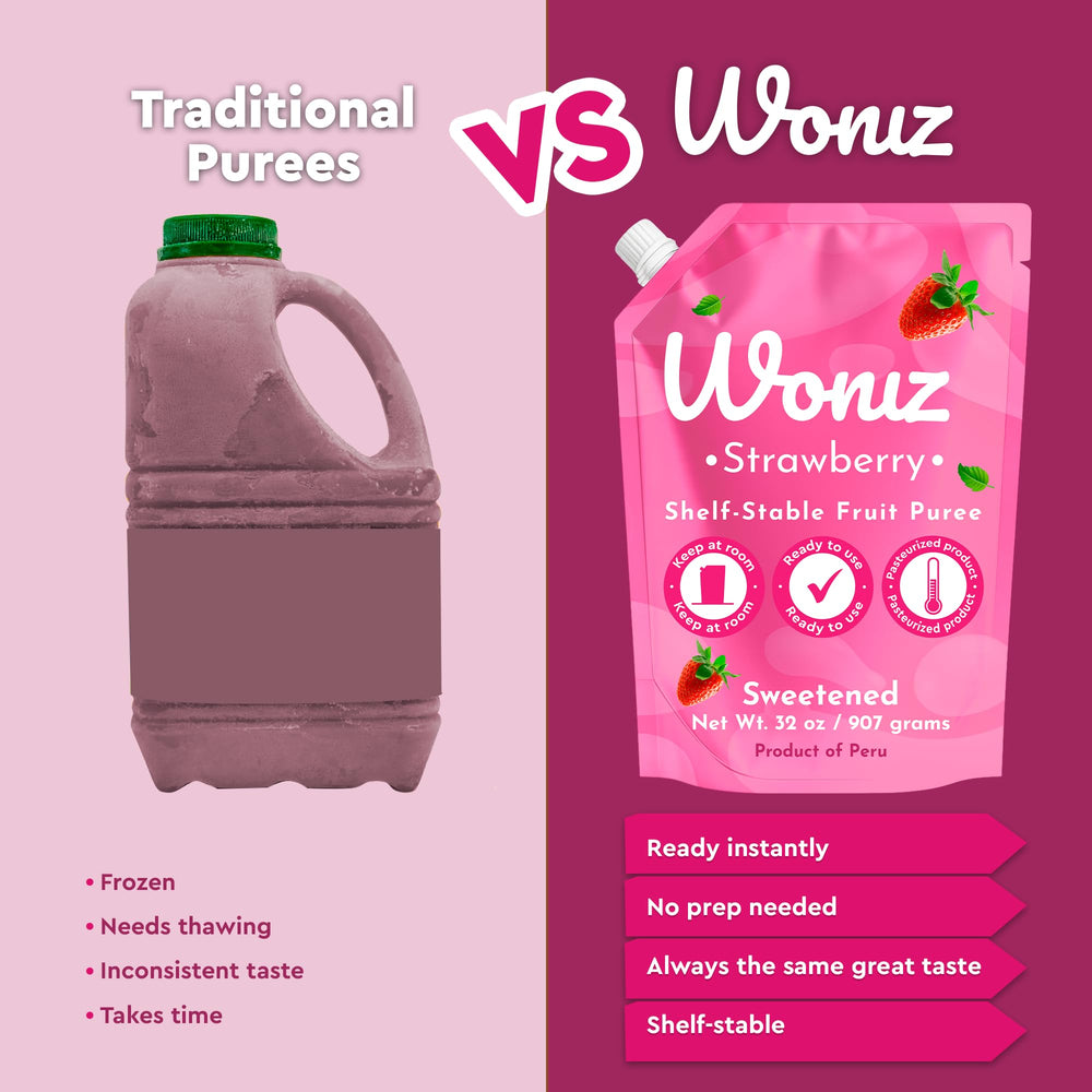 WONIZ strawberry smoothie in glass showing quick drink preparation benefit