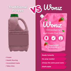 WONIZ strawberry smoothie in glass showing quick drink preparation benefit