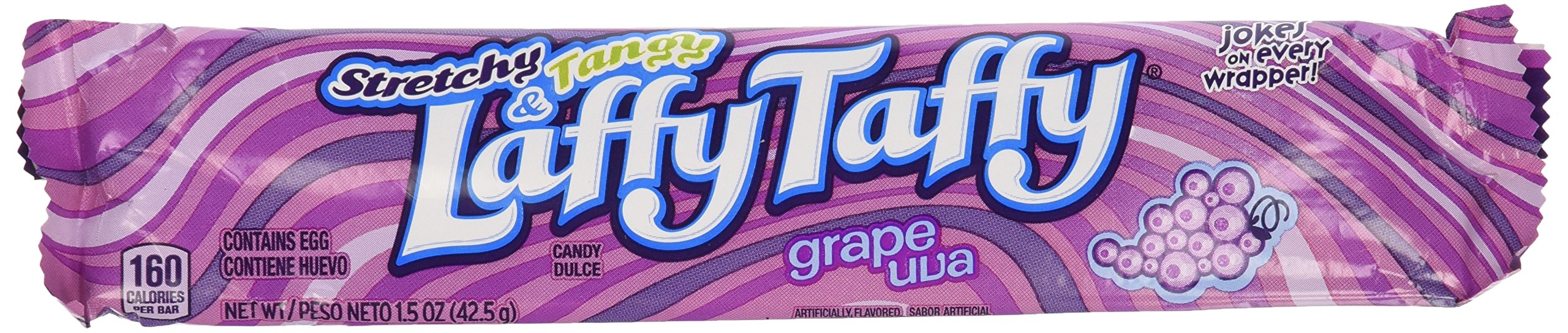 Wonka Laffy Taffy grape front packaging showing 24-count convenience and gift-ready appeal