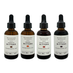 Woodford Reserve bitters front packaging showing four 2 oz bottles and branding benefit mixology versatility