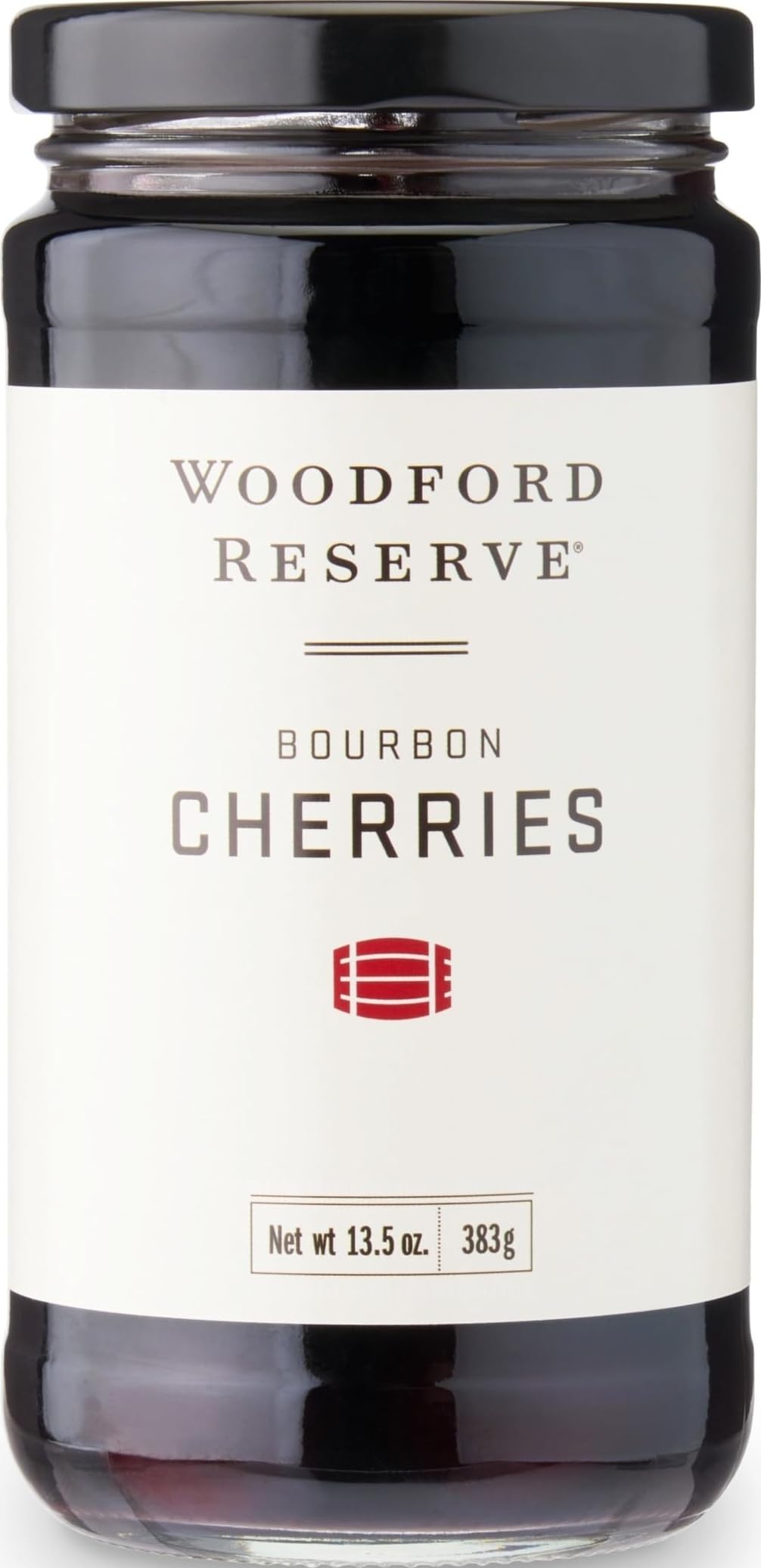 Woodford Reserve jar front view showing cherries and premium garnish appeal