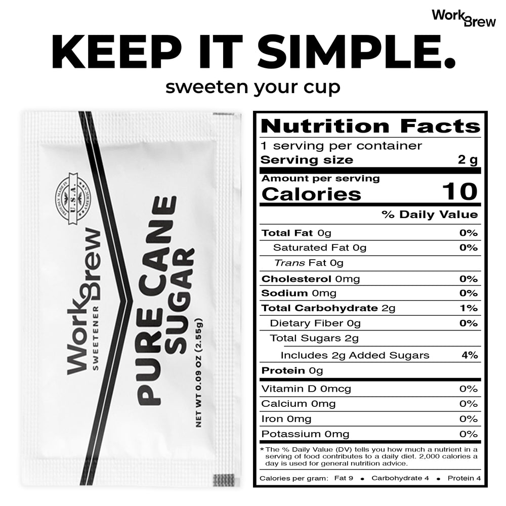 WorkBrew close-up of a sealed packet highlighting hygienic single-serve packaging benefit