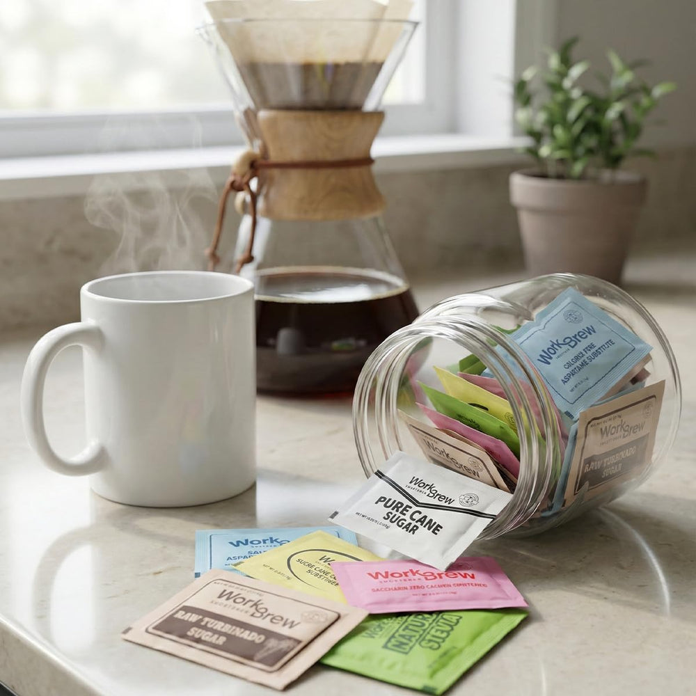WorkBrew packets in hand for scale showing portion size and easy grab-and-go benefit