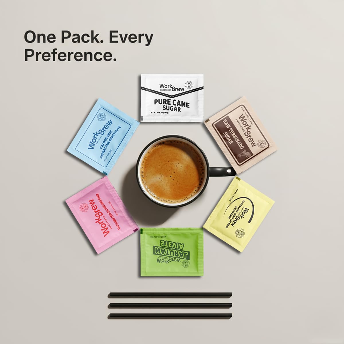 WorkBrew turbinado sugar packet detail highlighting natural flavor for richer beverages