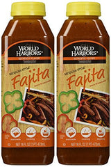 World Harbors bottle front label showing fajita sauce, clear branding and usage benefit
