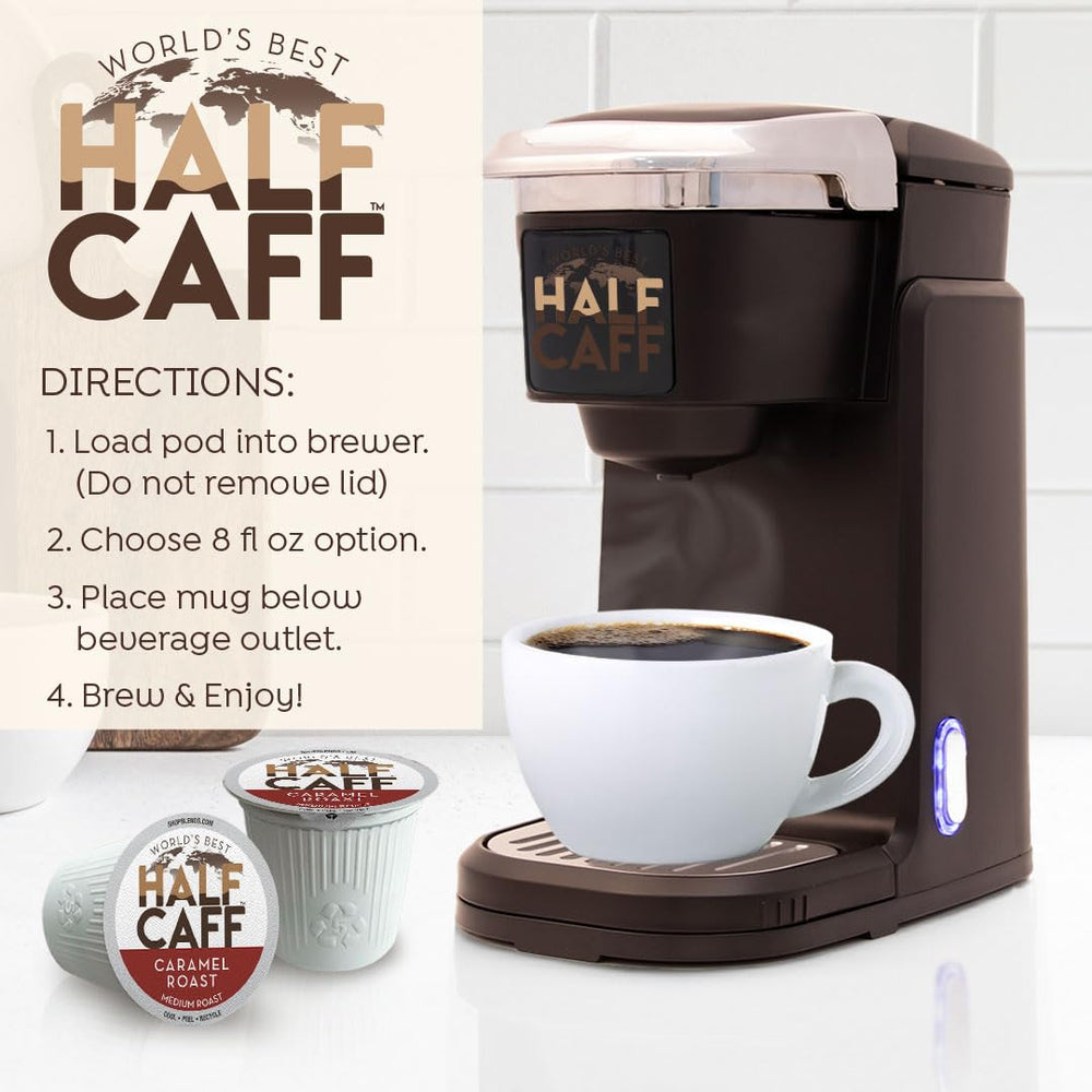 World's Best Half Caff in a breakfast setting suggesting convenient flavorful mornings