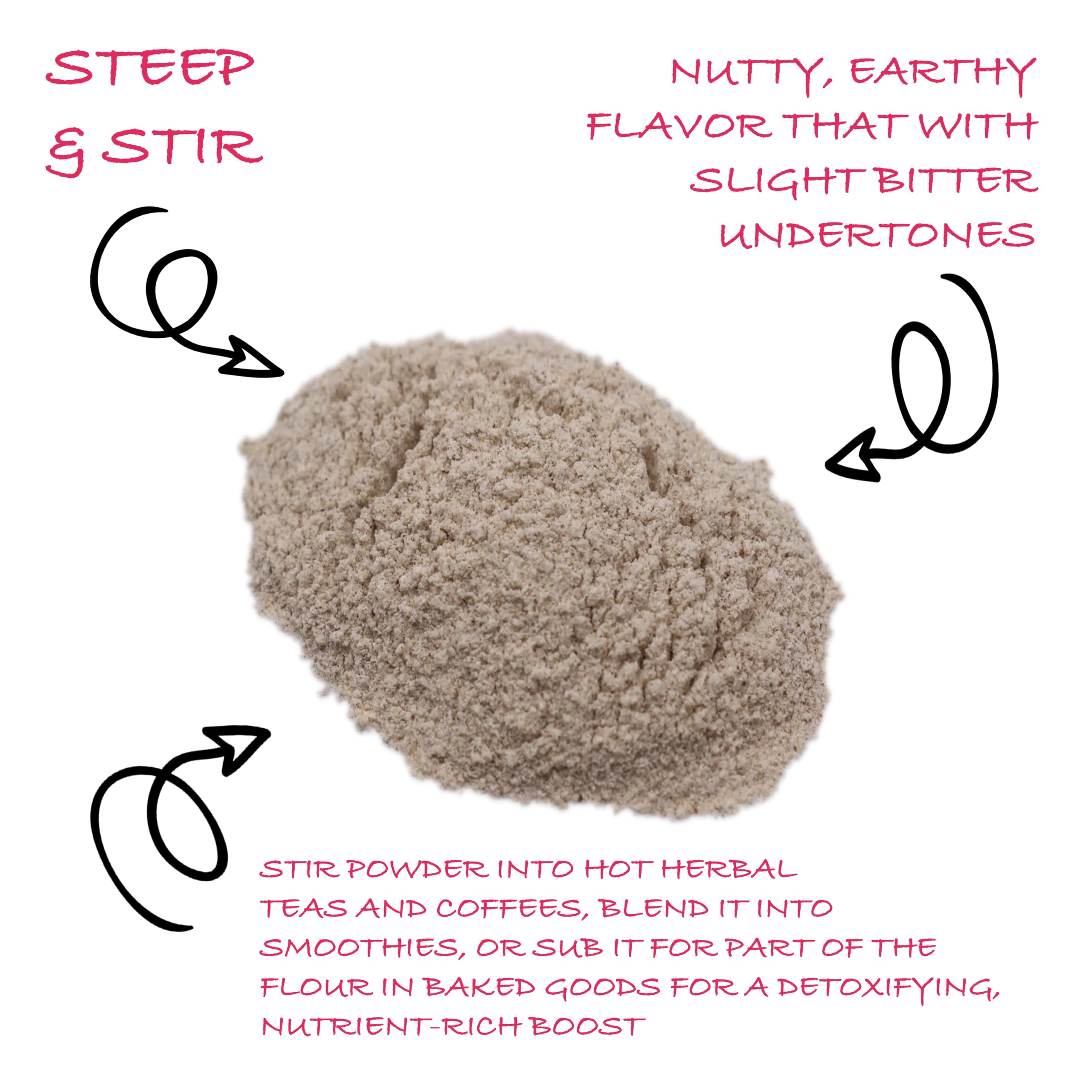 Worldwide Botanicals powder blended into a smoothie, adding prebiotic fiber and earthy flavor