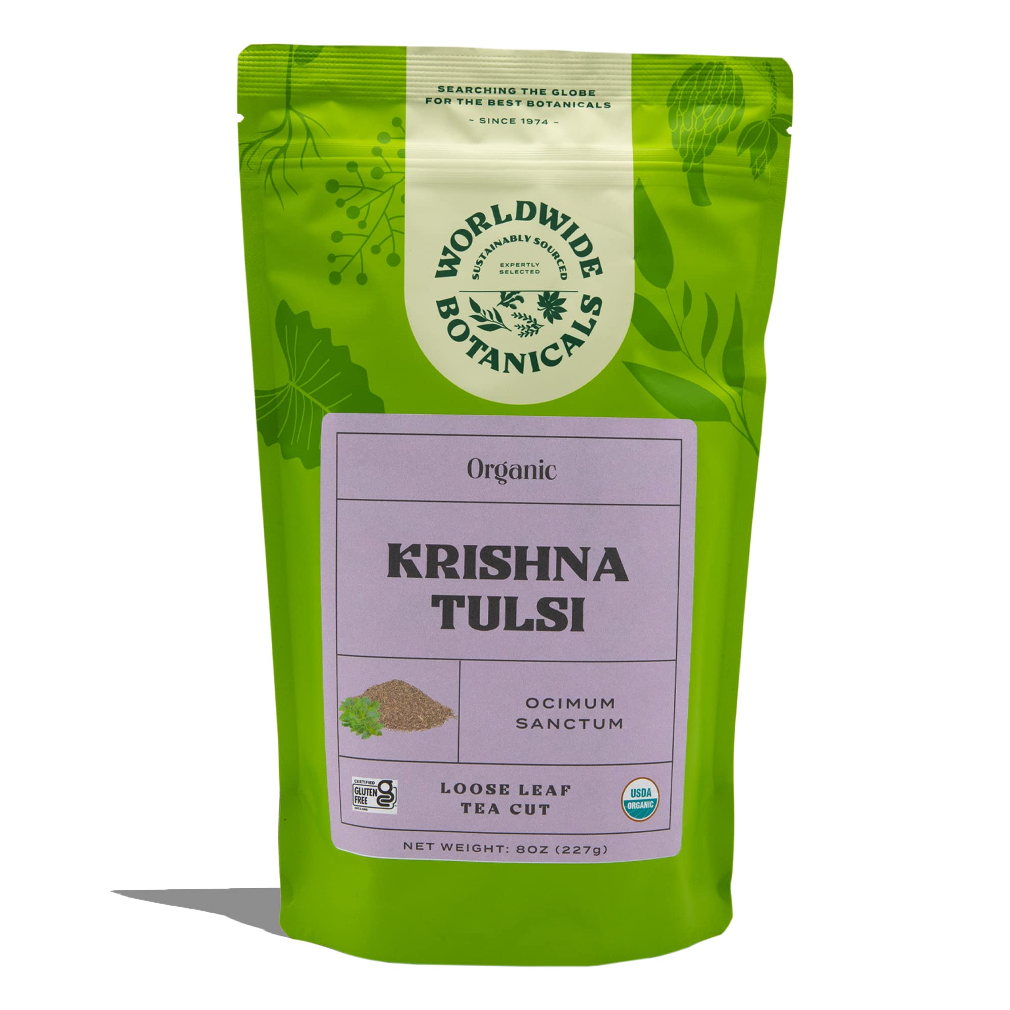 Worldwide Botanicals product label with organic and fair-trade certifications visible