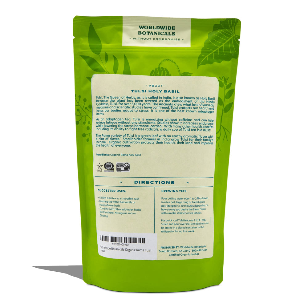 Worldwide Botanicals product label with fair-trade and organic marks showing ethical sourcing