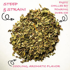 Worldwide Botanicals loose peppermint leaves close-up highlighting oil-rich texture and aroma benefit