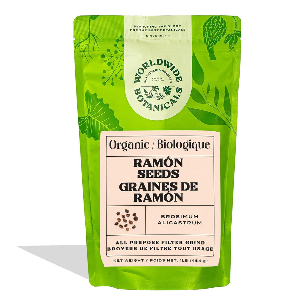 Worldwide Botanicals detailed shot of roasted Ramón seeds color and roasted surface