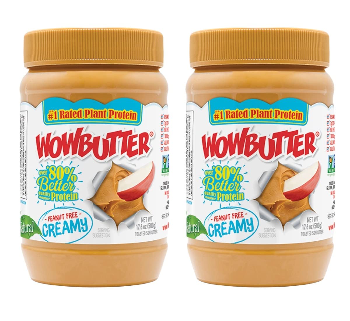 WOWBUTTER front packaging showing two 1.1 lb jars and brand name benefit