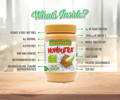 Open WOWBUTTER jar with spoonful showcasing scoopable consistency and spreadability