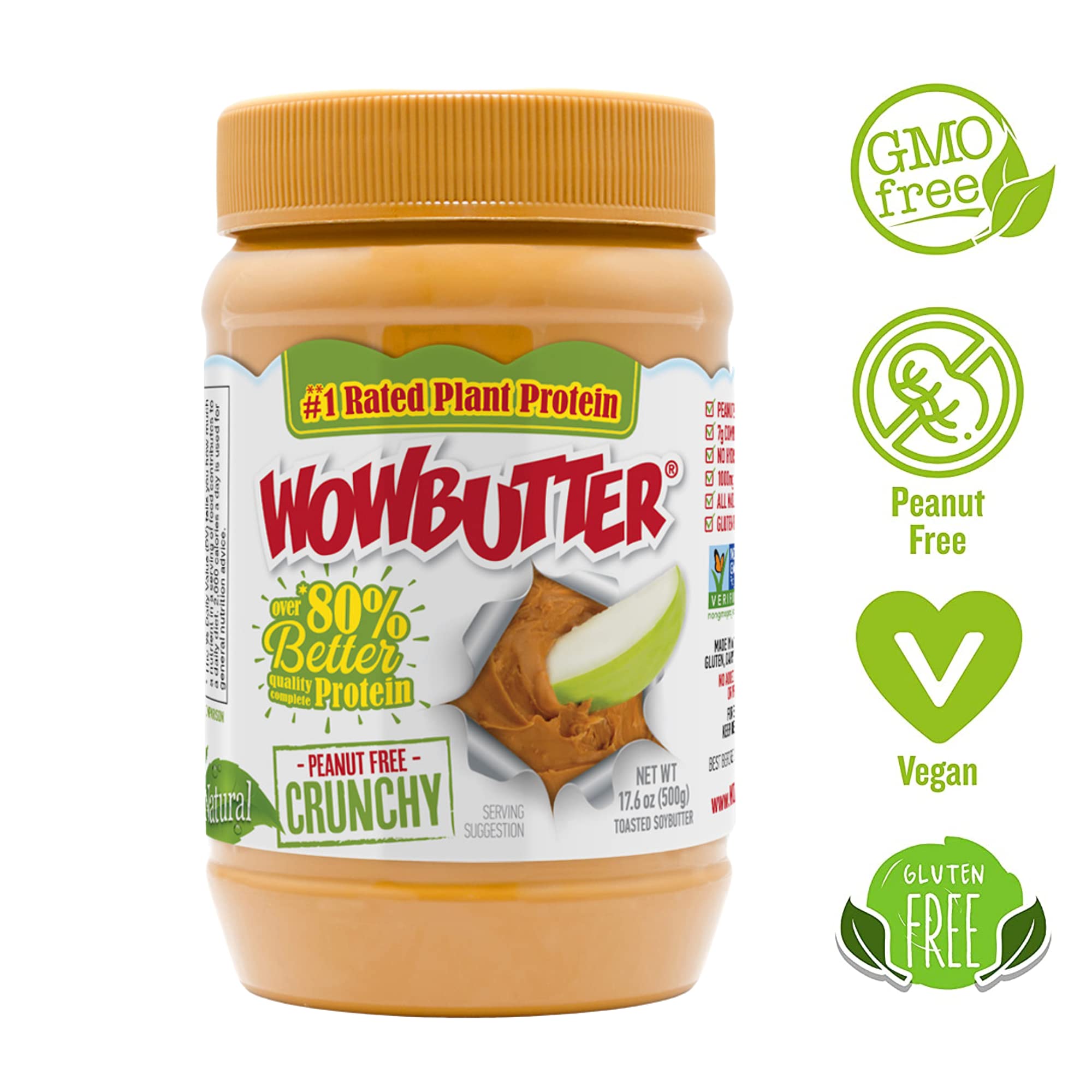 Close-up of WOWBUTTER crunchy texture highlighting protein-packed crunch