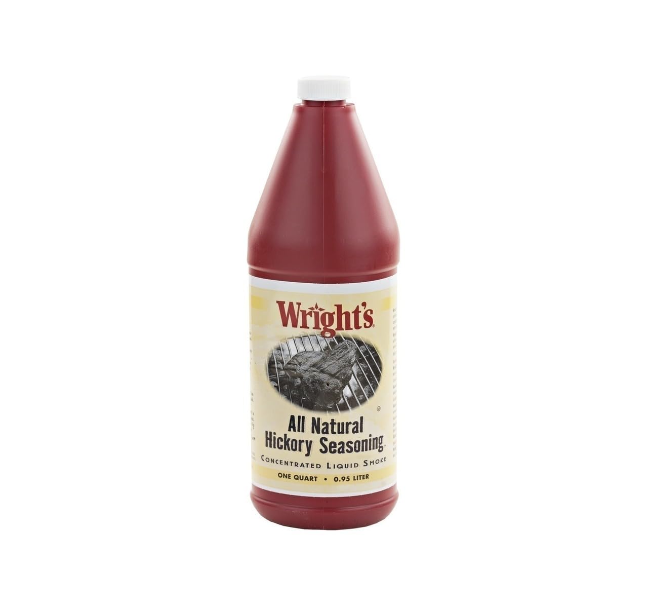 Wright's liquid smoke front label showing size and hickory flavor benefit