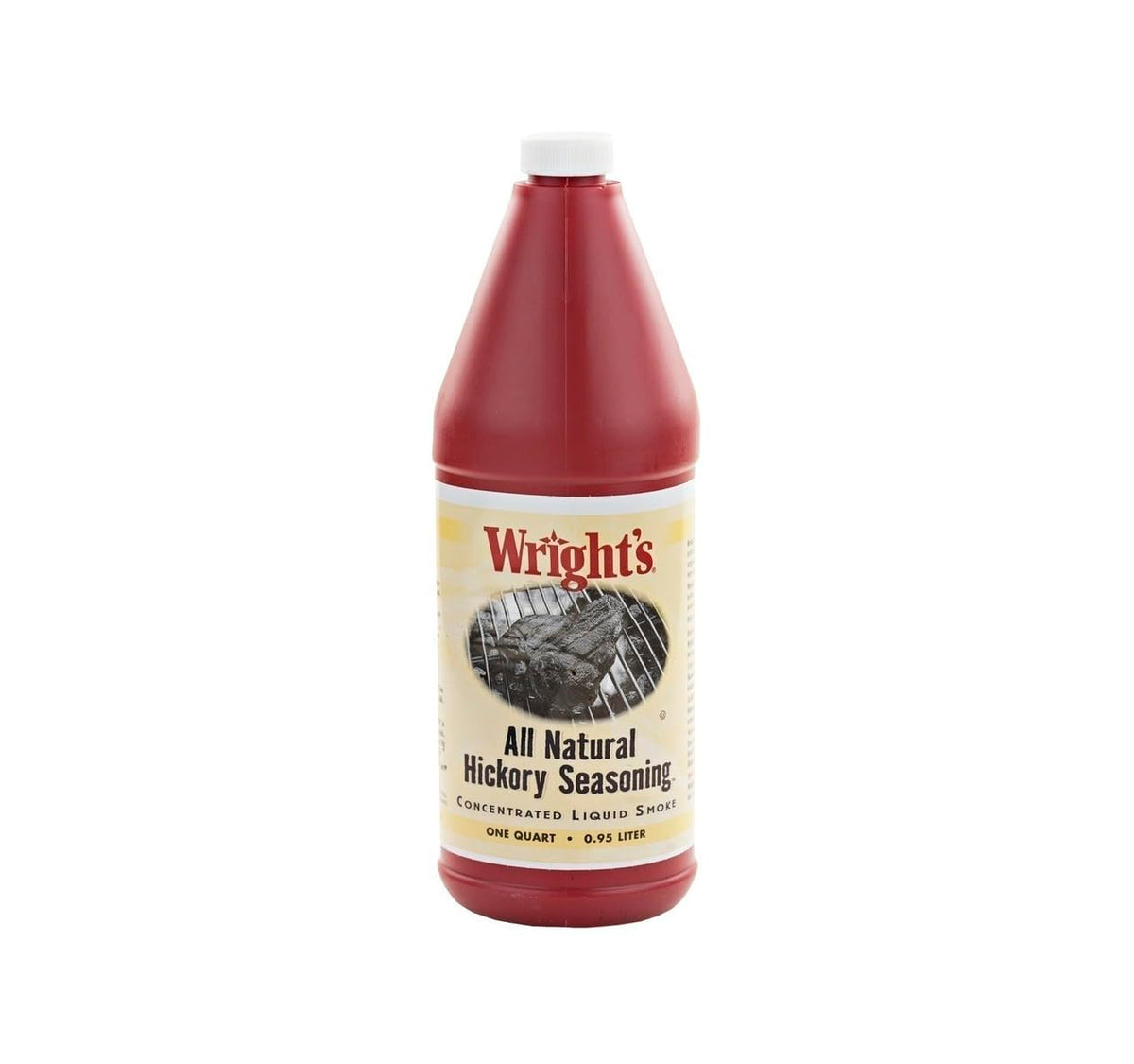 Wright's liquid smoke front label showing size and hickory flavor benefit