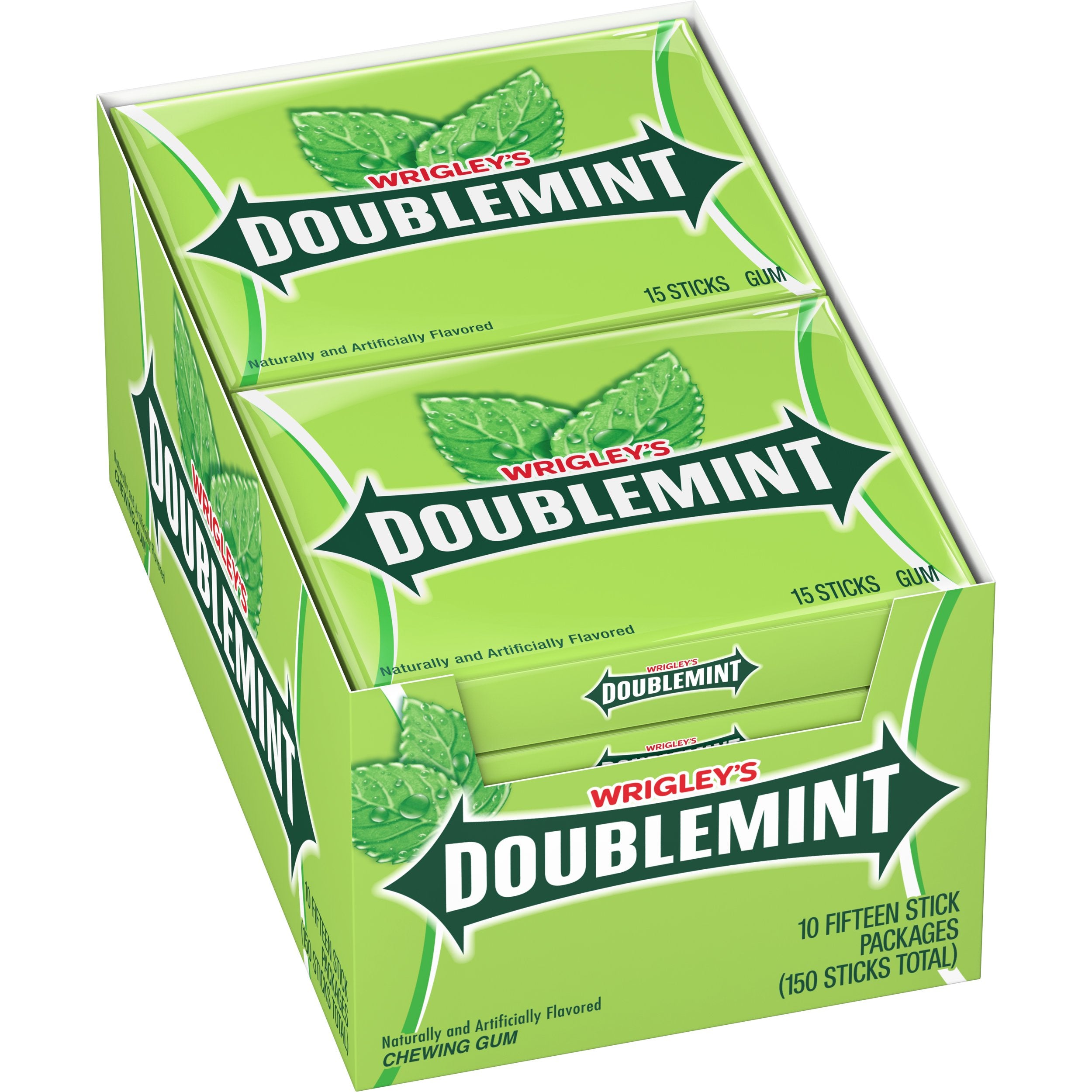 Wrigley's front packaging showing ten single packs and brand identity for quick grab-and-go