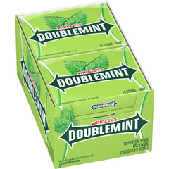 Wrigley's front packaging showing ten single packs and brand identity for quick grab-and-go