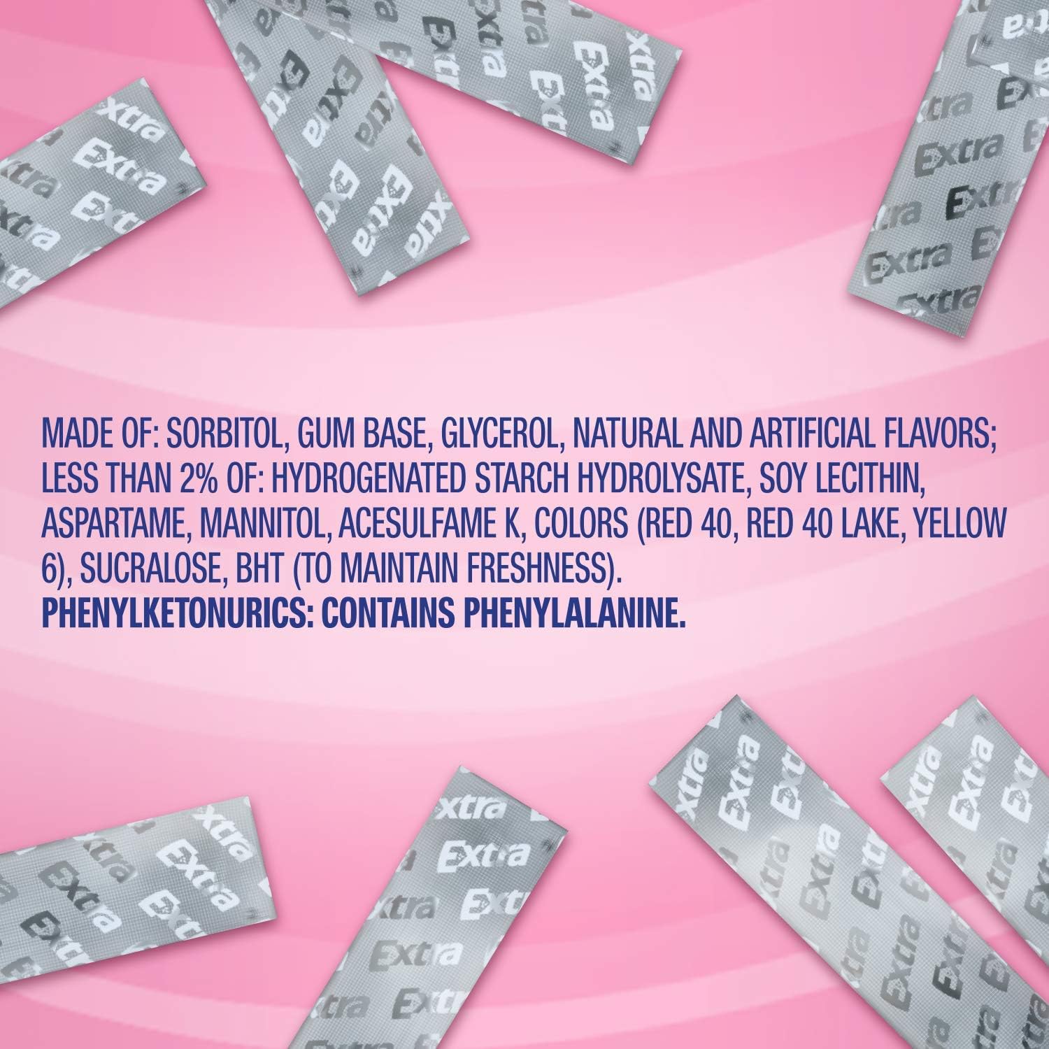 WRIGLEY'S EXTRA pack label close-up highlighting gluten-free and ingredient clarity
