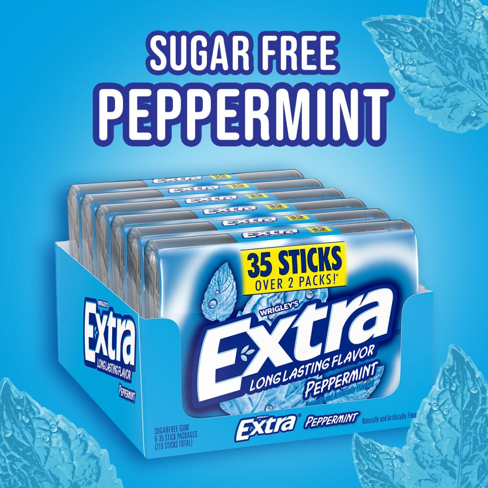 WRIGLEY'S EXTRA open stick close-up highlighting peppermint flavor and freshening benefit
