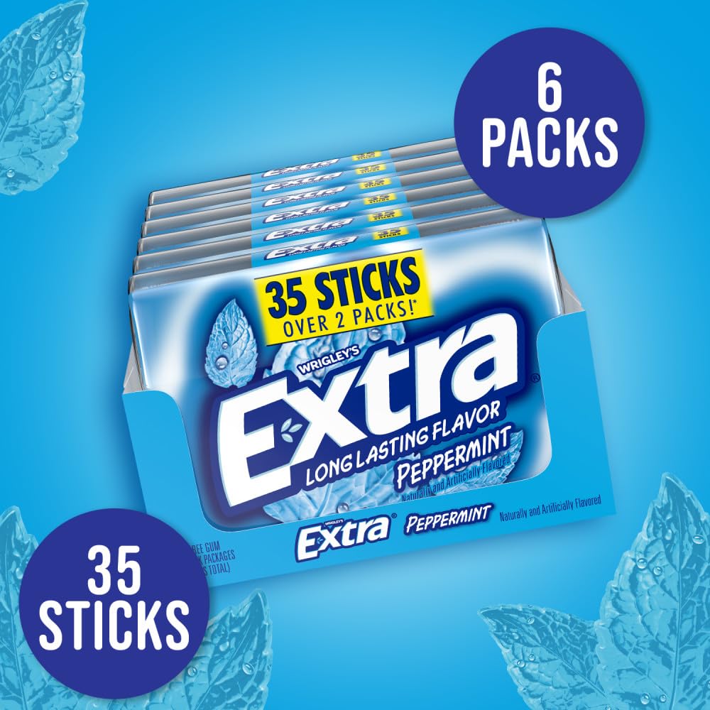 WRIGLEY'S EXTRA overhead view of all six mega packs showing bulk quantity benefit