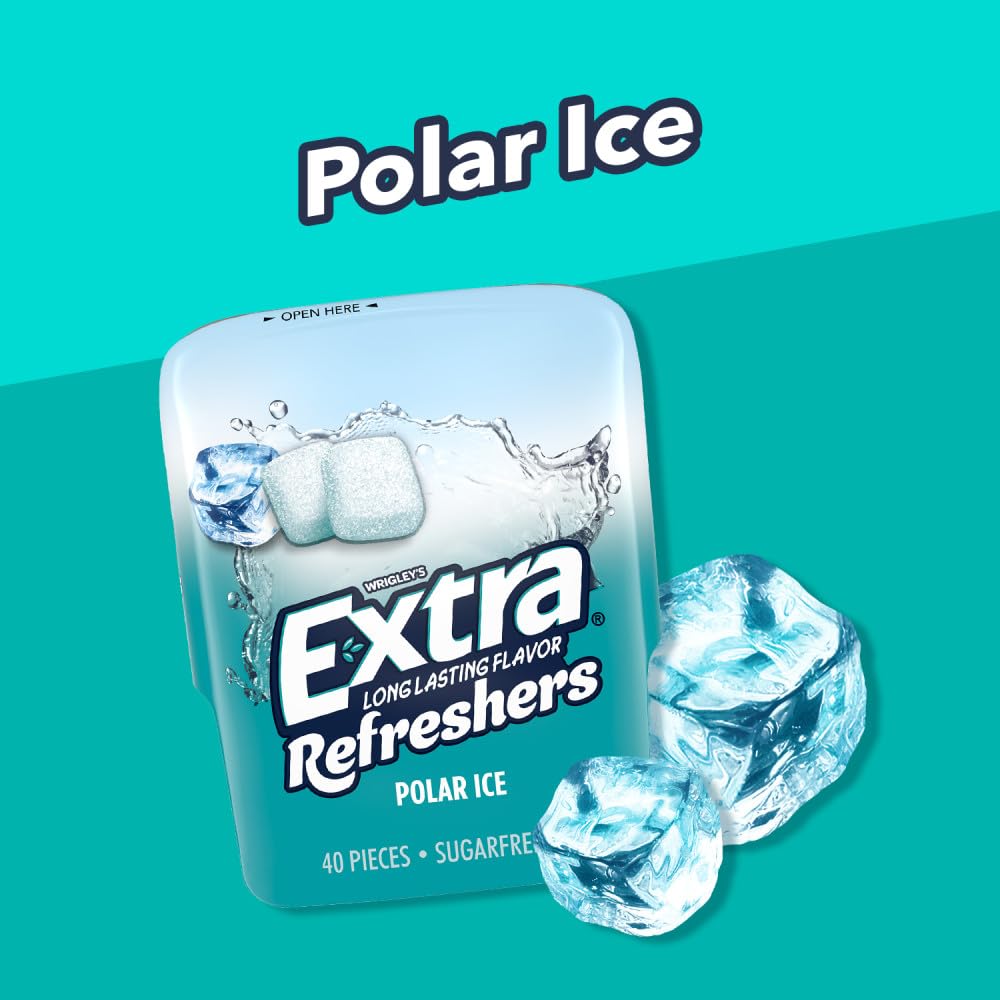 WRIGLEY'S EXTRA cross-section showing crunchy shell and chewy center benefit