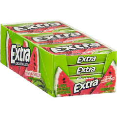 WRIGLEY'S EXTRA front pack showing watermelon design and 15-stick count for easy grab-and-go