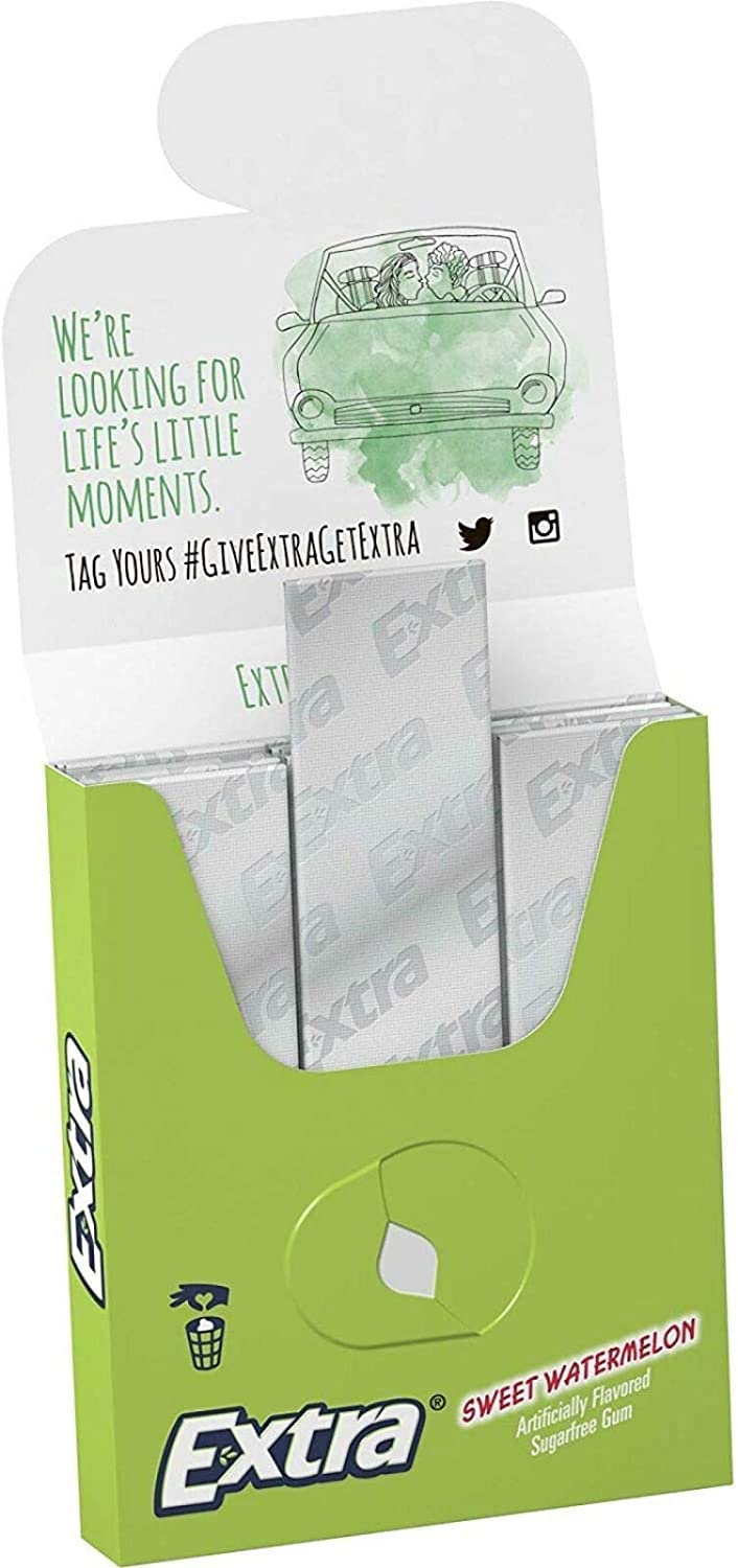 WRIGLEY'S EXTRA pack held in hand demonstrating pocket-size convenience and easy sharing