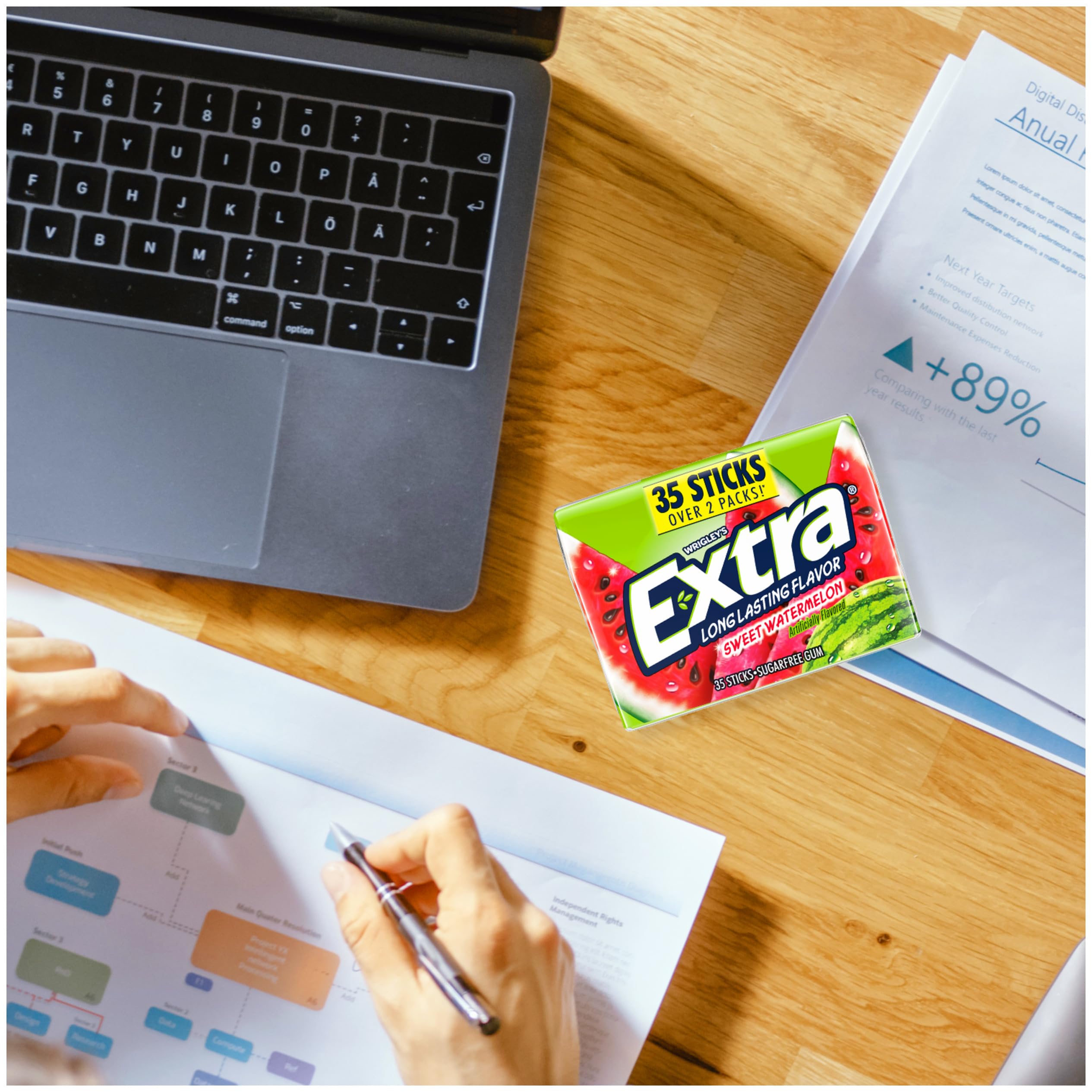 WRIGLEY'S EXTRA pouch inside a bag demonstrating portability and on-the-go benefit