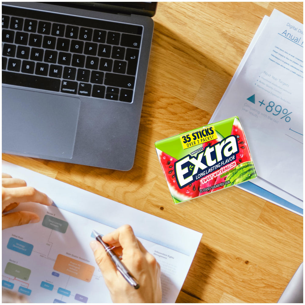 WRIGLEY'S EXTRA pouch inside a bag demonstrating portability and on-the-go benefit