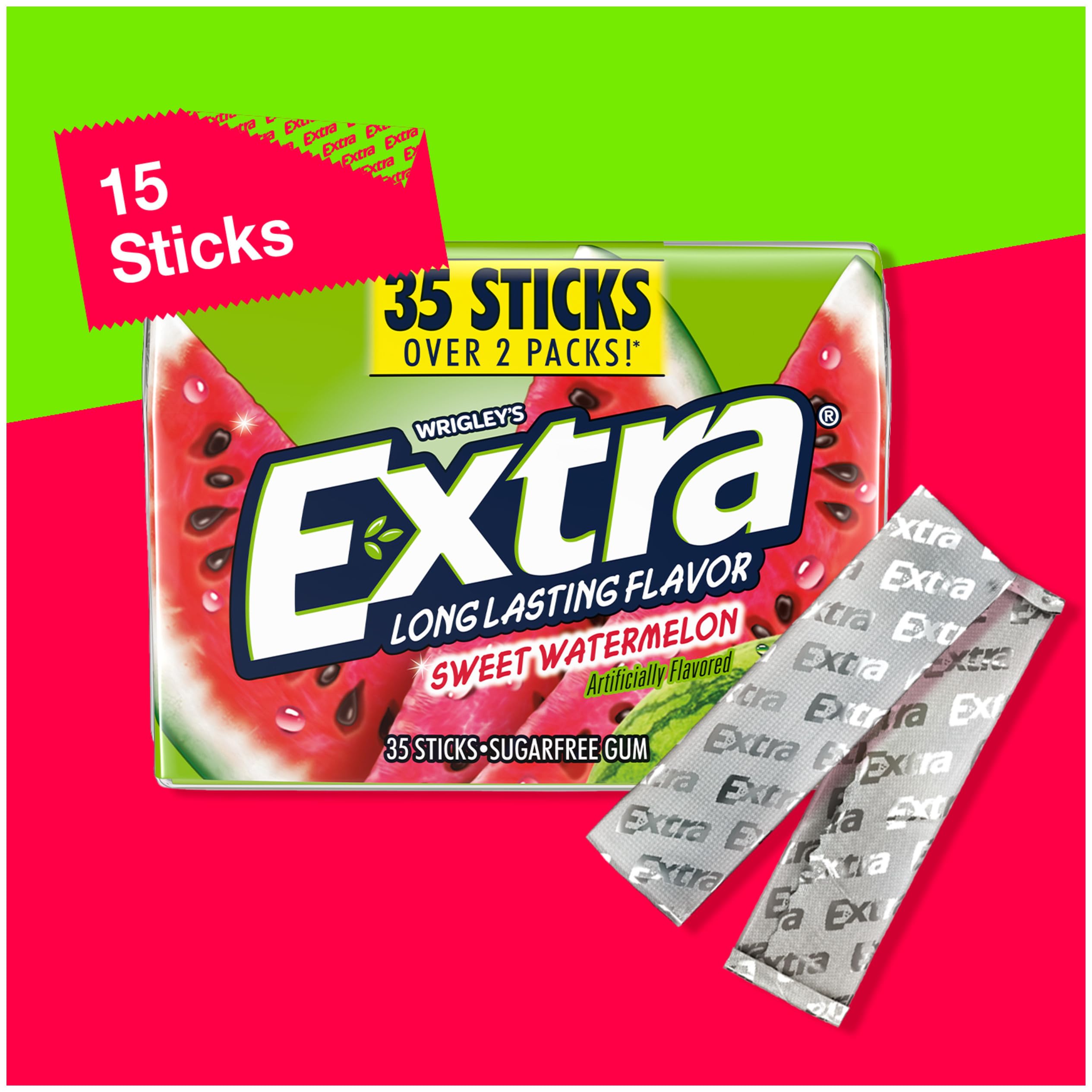WRIGLEY'S EXTRA resealable pouch opened to show convenient fresh storage benefit