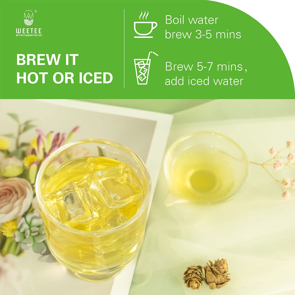 WT WEETEE tea bag being poured with hot water to show steeping process and simple preparation