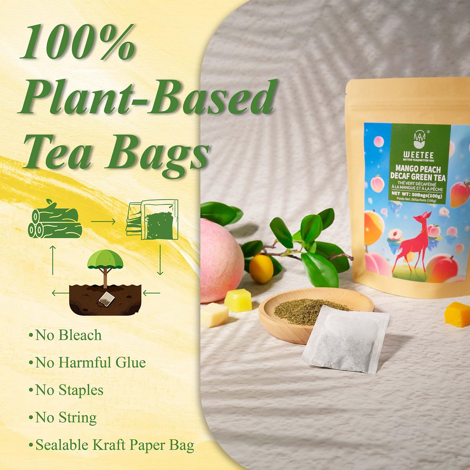 WT WEETEE resealable kraft pouch open keeping tea fresh