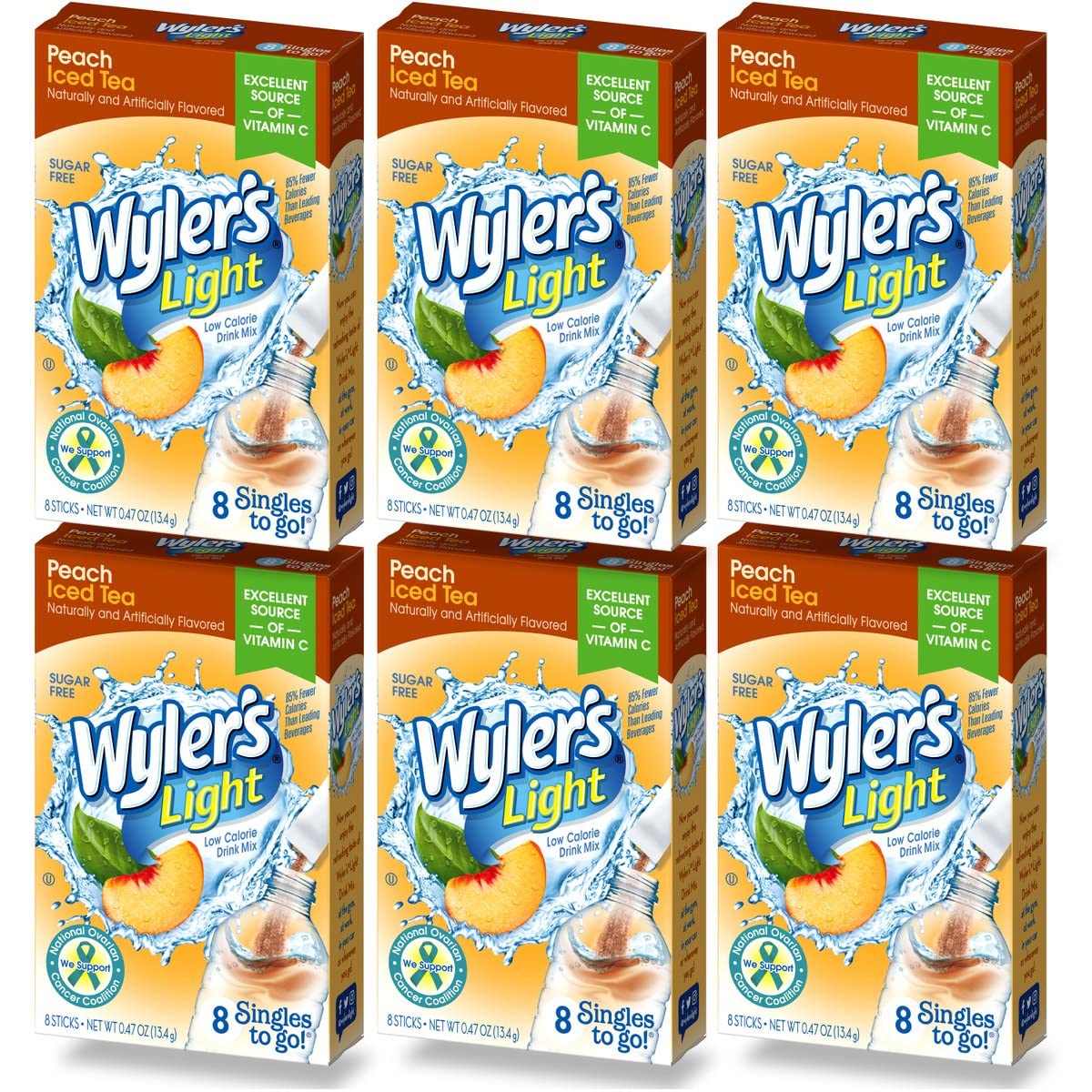 Wyler's Light box front showing peach iced tea flavor and count for easy identification and convenience