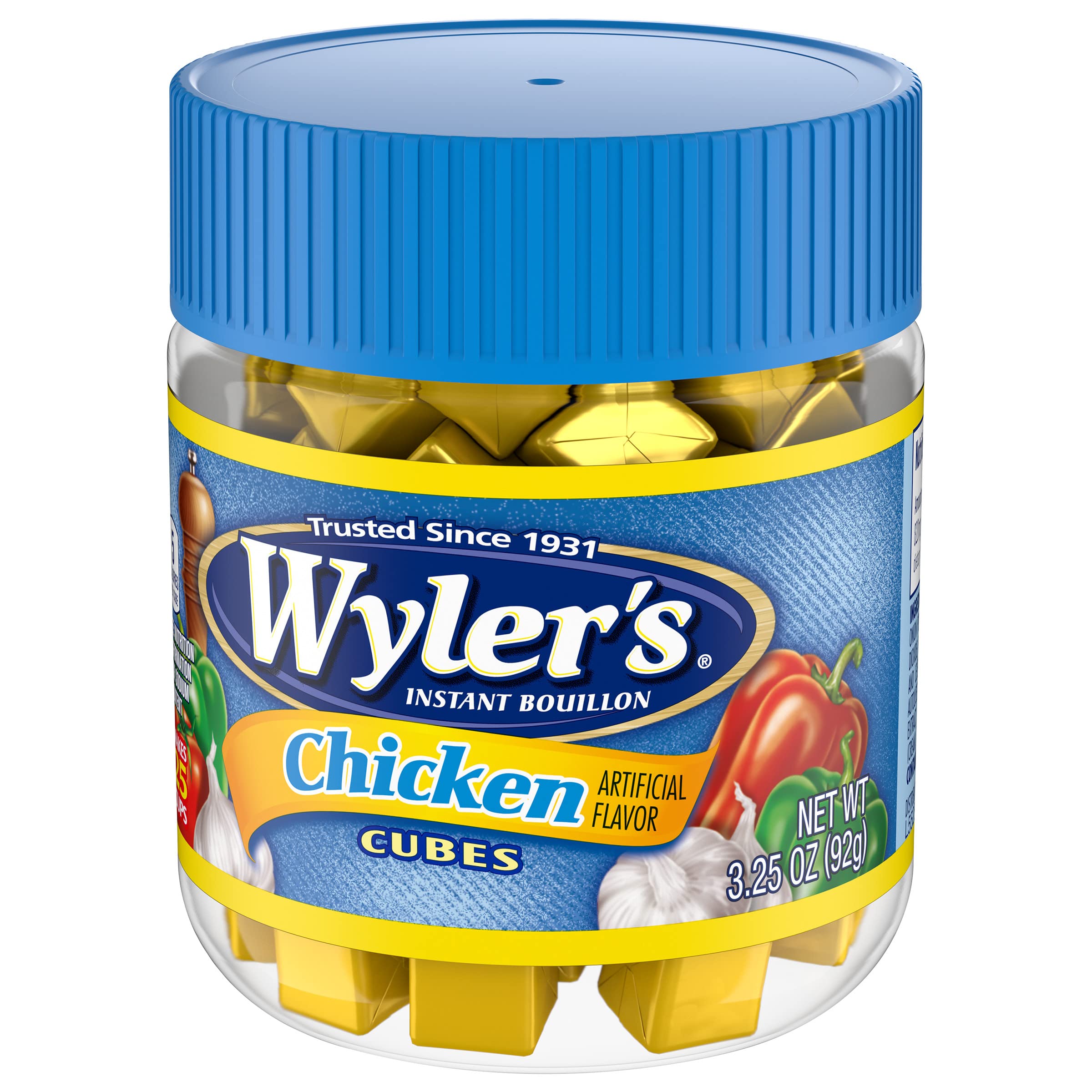 Wyler's label and nutrition closeup revealing calorie and ingredient info