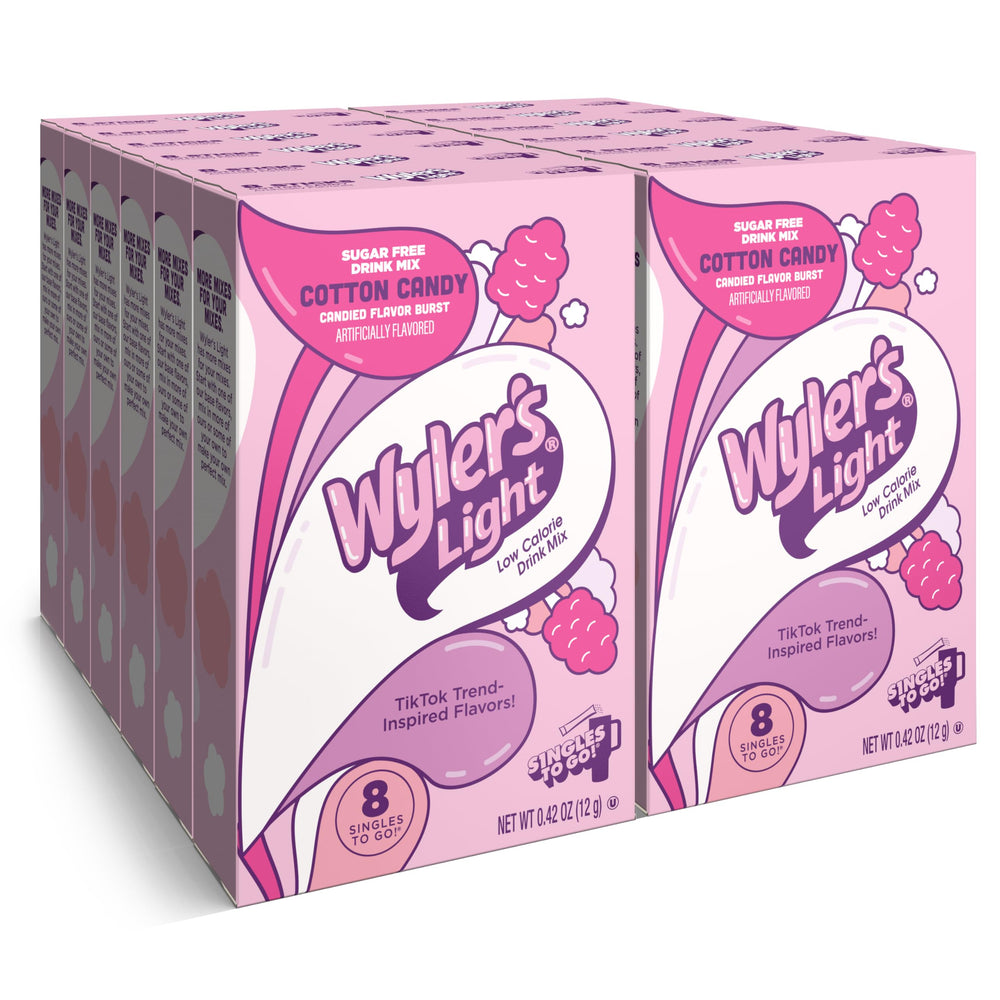 Wyler's Light front box view showing cotton candy flavor and low calorie benefit