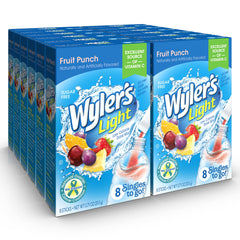 Wyler's Light front packaging showing Fruit Punch and 96 packets benefit convenience