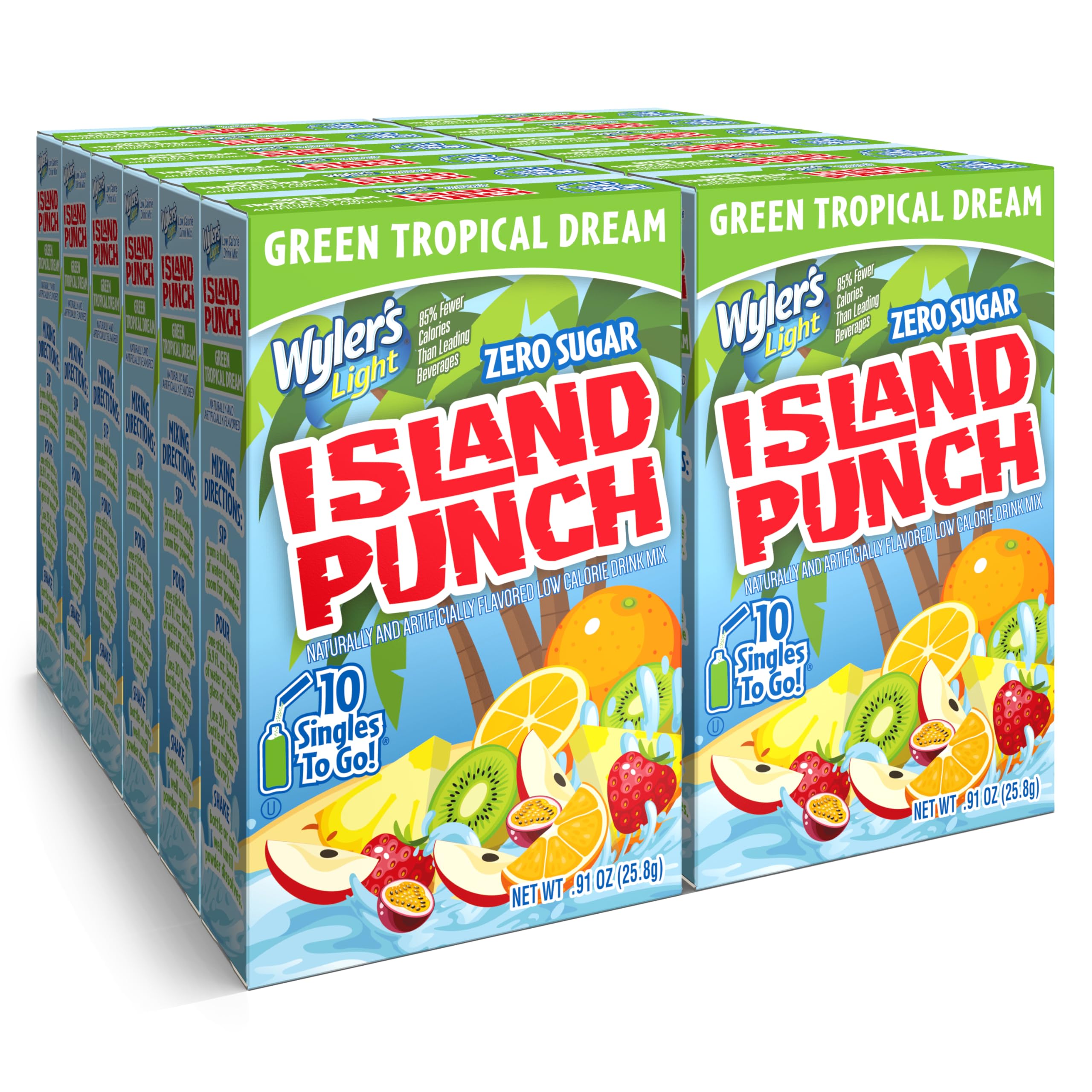 Wyler's Light front packaging showing Green Tropical Dream and benefits